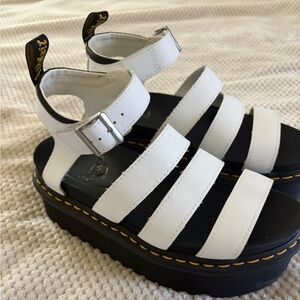 Dr. Martens White Leather Platform Sandals with Black Sole